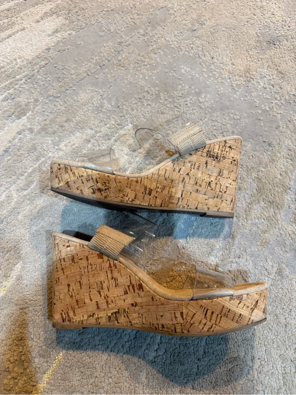 Steve Madden Clear Strap Sandals wedge heels Nude double strap slip on 8.5